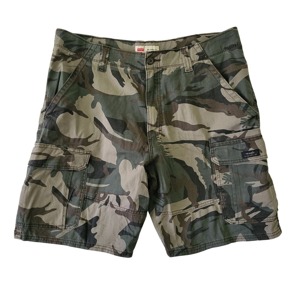 Wrangler Camo Cargo Shorts Mens 36 Camouflage Canvas Utility Gorpcore Outdoors